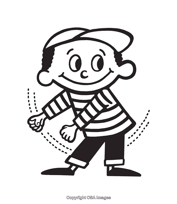 Vintage Cartoon Boy in Stripe Shirt and Cap Illustration