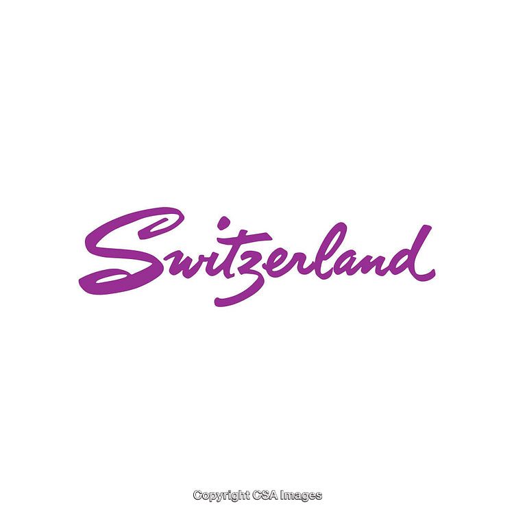 Text Artwork Featuring Switzerland in Stylized Purple Lettering