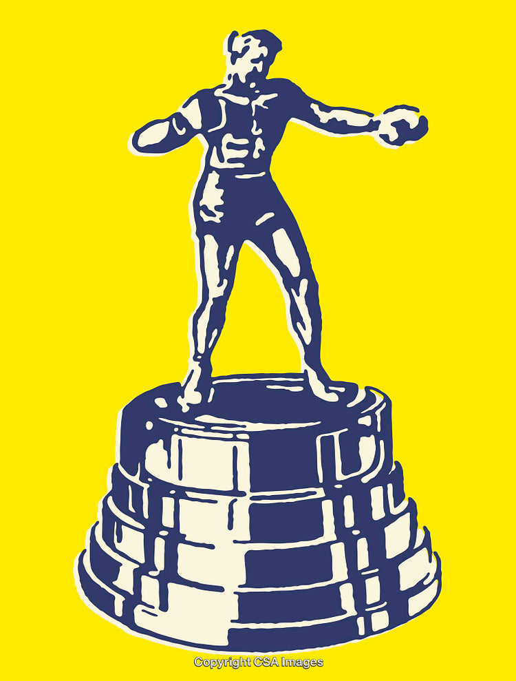 Blue Discus Thrower Illustration Against Bright Yellow Background