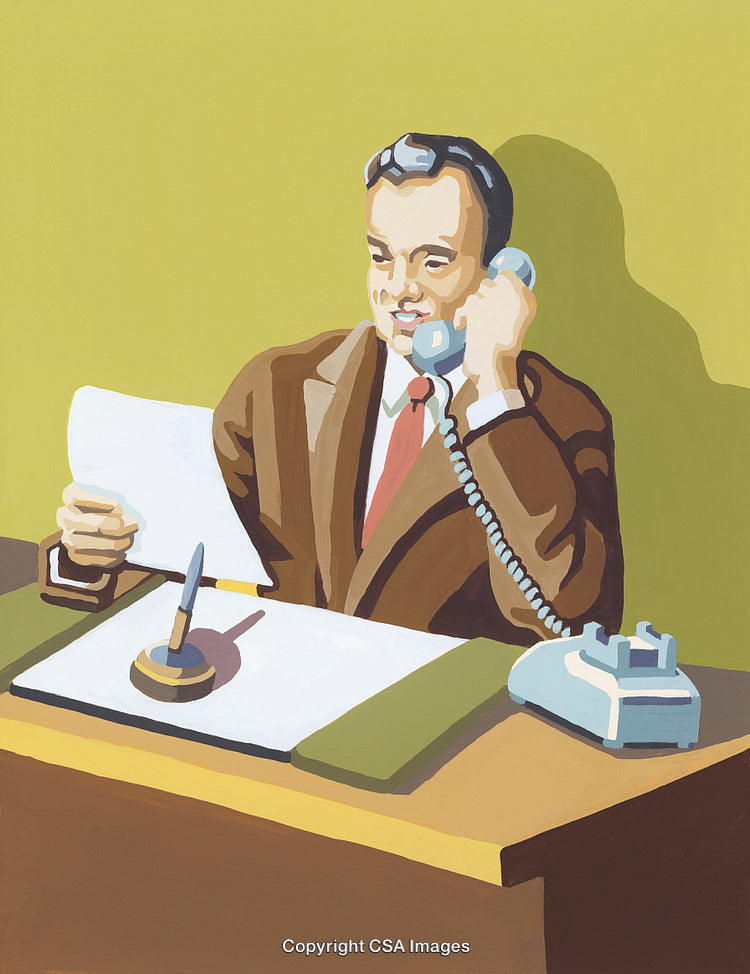 Retro Illustration of a Man on the Telephone at His Desk