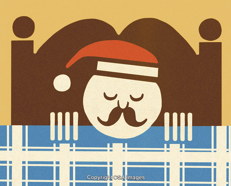 Festive Santa Sleeping in Bed Under a Cozy Blanket Illustration