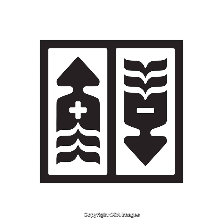 Black and White Icon Depicting Arrows with Plus and Minus Symbols