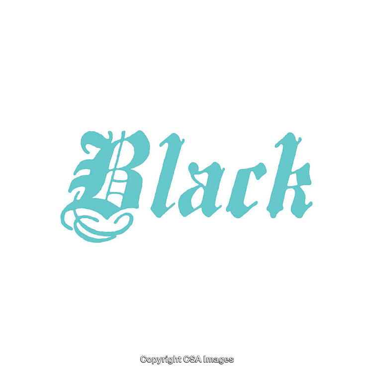 Gothic Teal Typography Word 'Black' on White Background