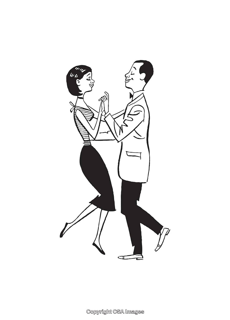 Black And White Illustration of a Couple Performing a Dance Routine