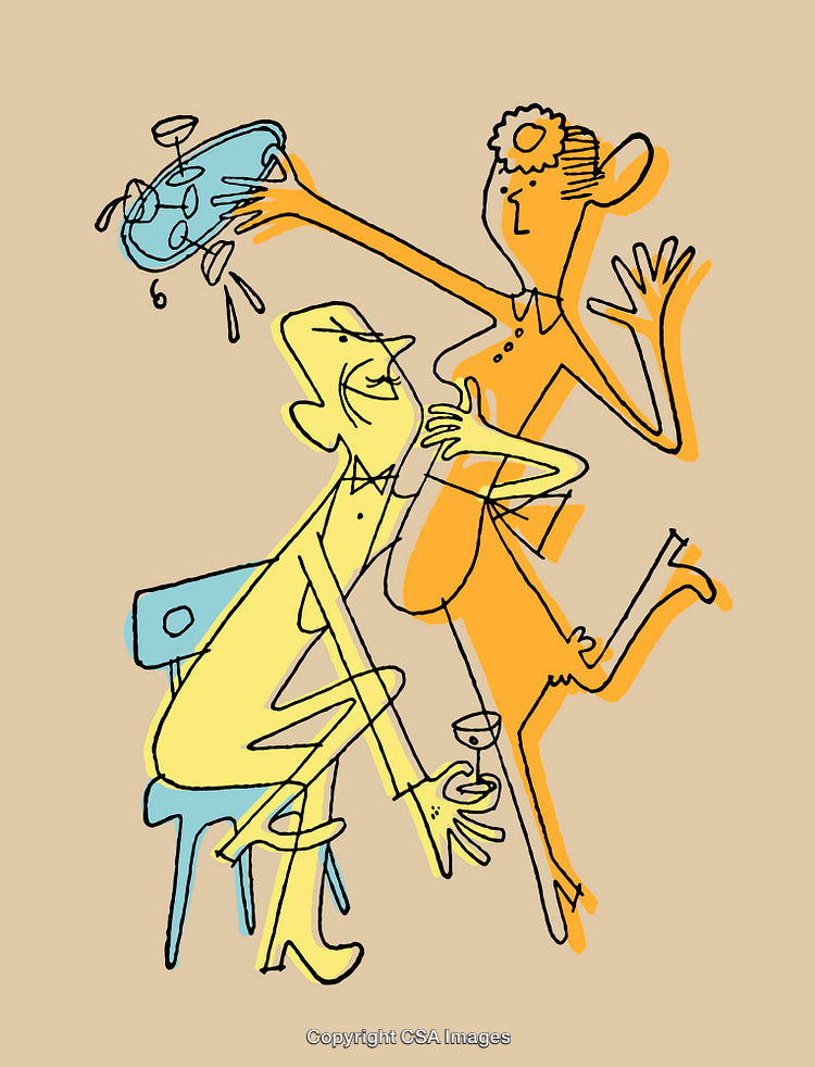 Abstract Color Line Art of Figures in Whimsical Pose