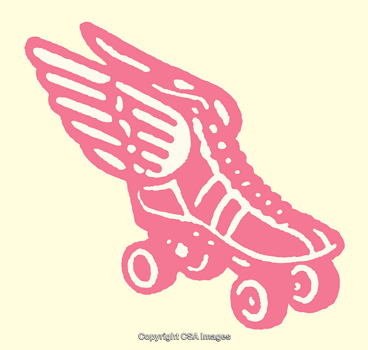 Vibrant Winged Roller Skate Illustration in Retro Design Style
