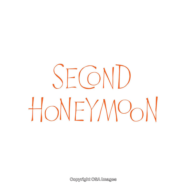 Playful Script Displaying 'Second Honeymoon' in Bright Orange Text on White
