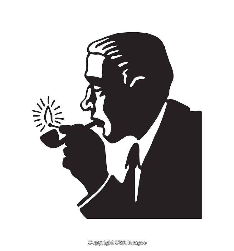 Black And White Illustration of a Man Smoking a Pipe