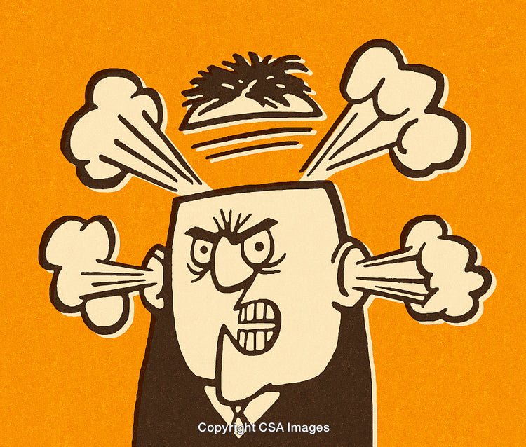 Cartoon Illustration of an Angry Man with Steam Coming from His Ears