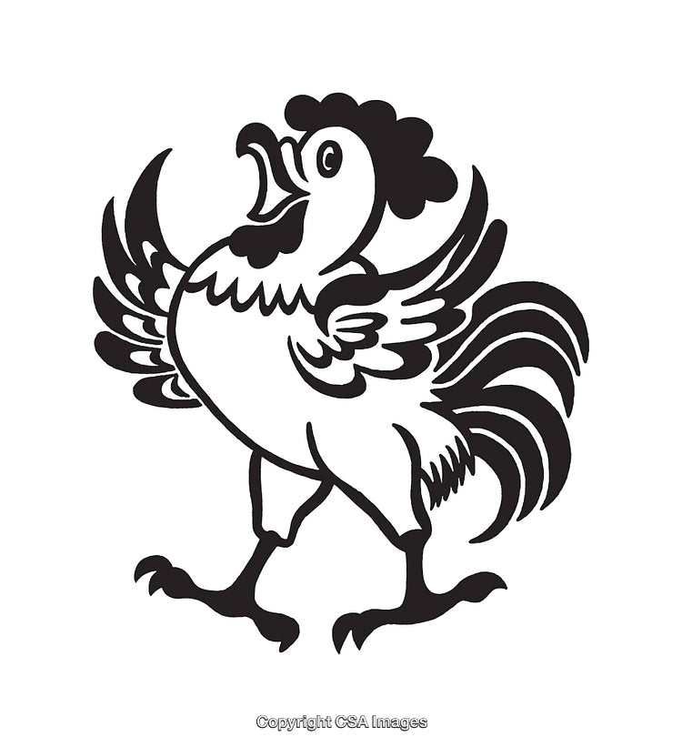 Detailed Black and White Line Art Illustration of a Rooster