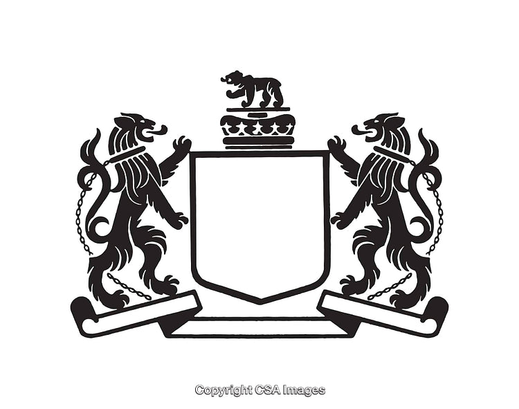 Elegant Heraldic Line Art with Lions and Crest Design
