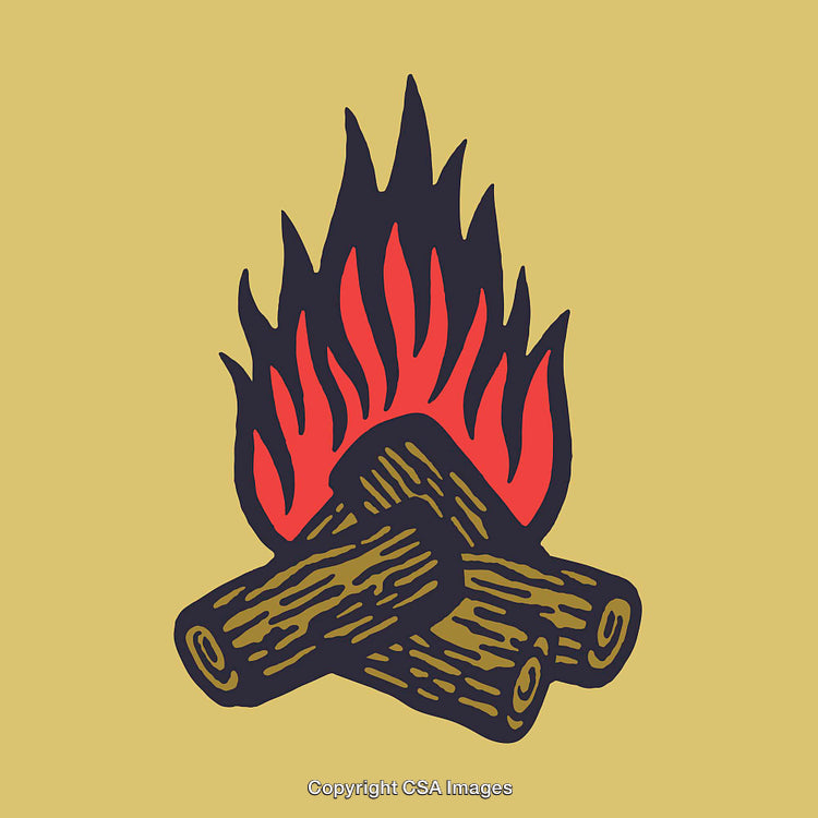 Colorful Illustration of a Campfire with Burning Logs