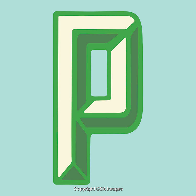 Bold Graphic Design Featuring the Letter P in Green and Beige Artwork