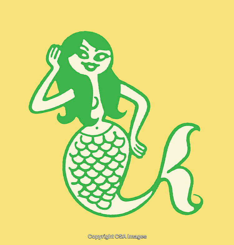Cartoon Mermaid Illustration in Green and Yellow Theme