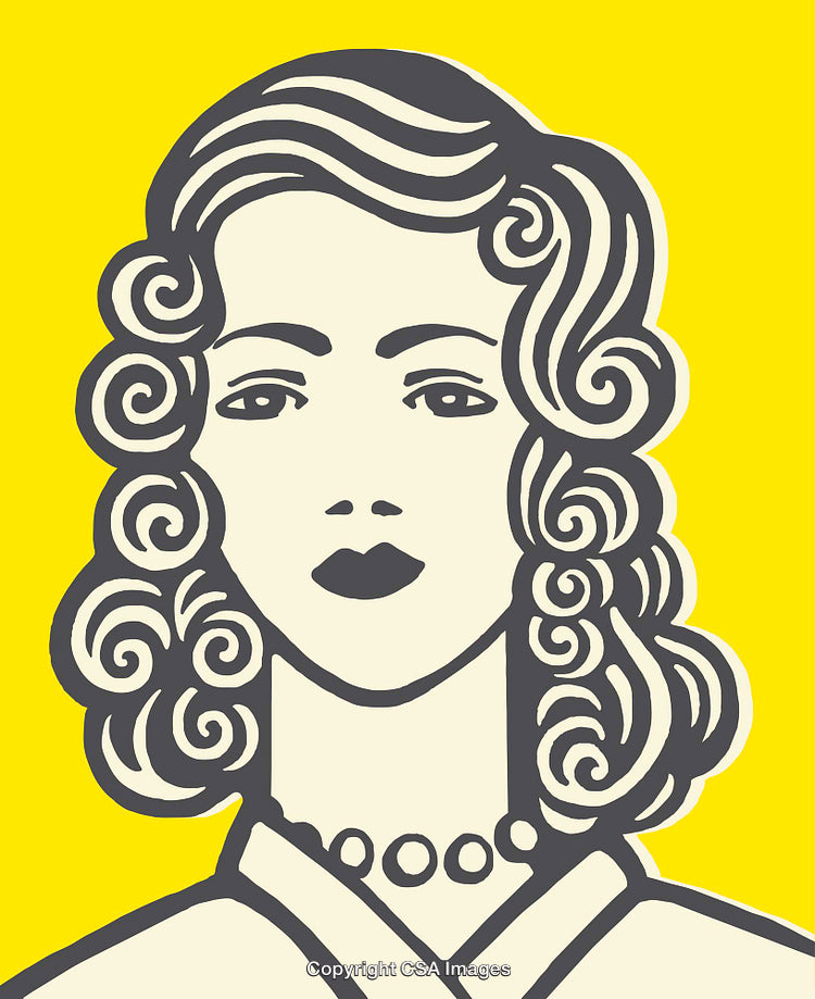 Vintage Color Line Art Illustration of a Stylish Woman Portrait