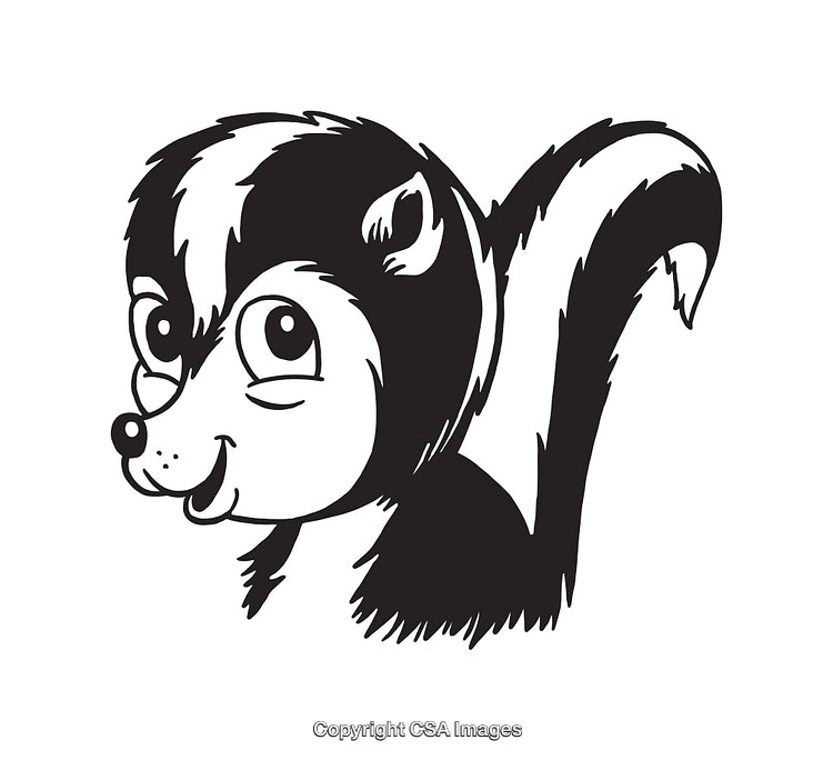 Black and White Line Art of a Cute Skunk Head Illustration
