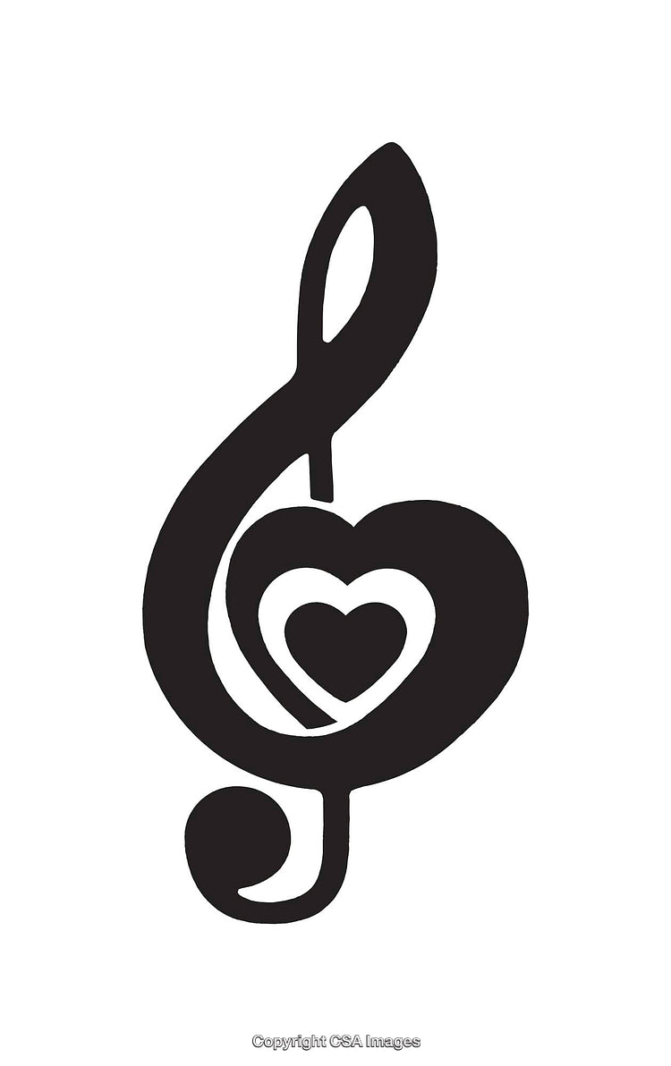 Stylized Treble Clef with Heart Motif in Black and White Line Art