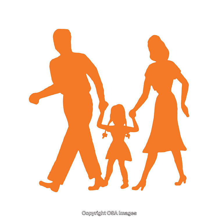 Silhouette of a Family Walking Together Holding Hands in Orange Color