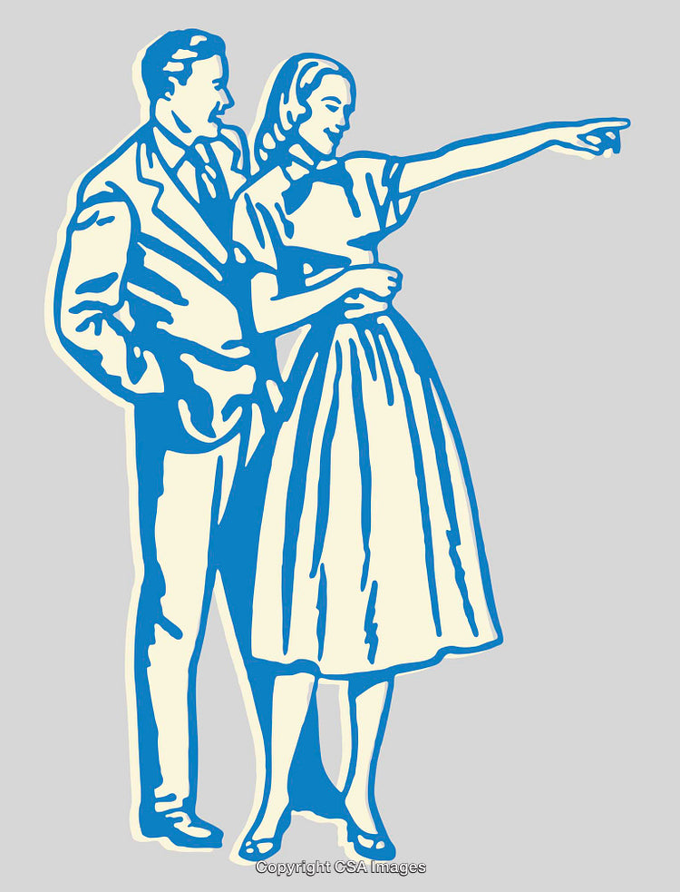 Retro Style Couple Engaged in Conversation and Gesturing