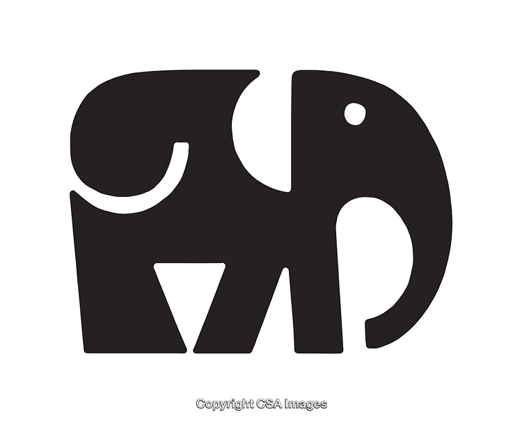 Minimalist Black and White Elephant Icon with Abstract Design