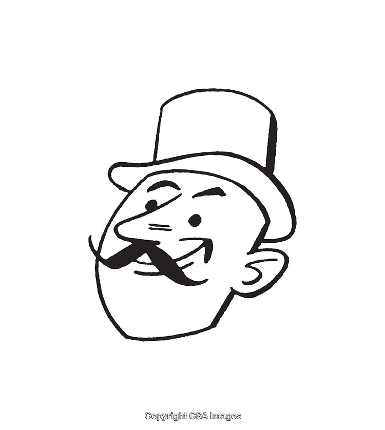 Black and White Line Art Illustration of a Bearded Gentleman in a Hat