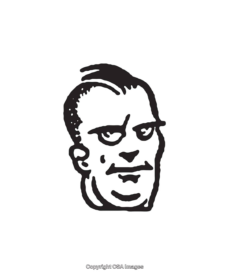 Black and White Illustration of Male Face in Expressive Line Art Style