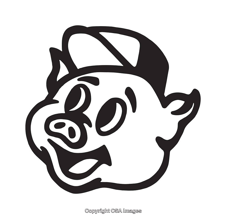 Black and White Line Art of a Happy Pig Cartoon Illustration