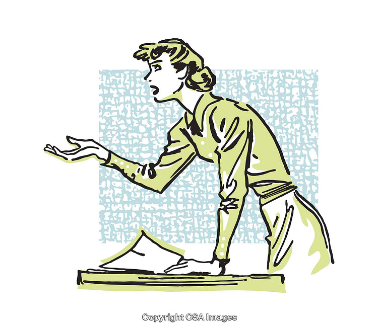 Retro Illustration of Woman in Discussion Expressing Emotion and Ideas