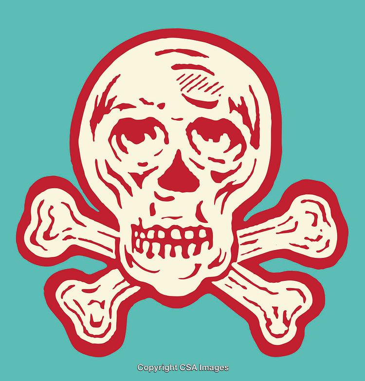 Skull and Crossbones Illustration with Bold Colors and Vibrant Style