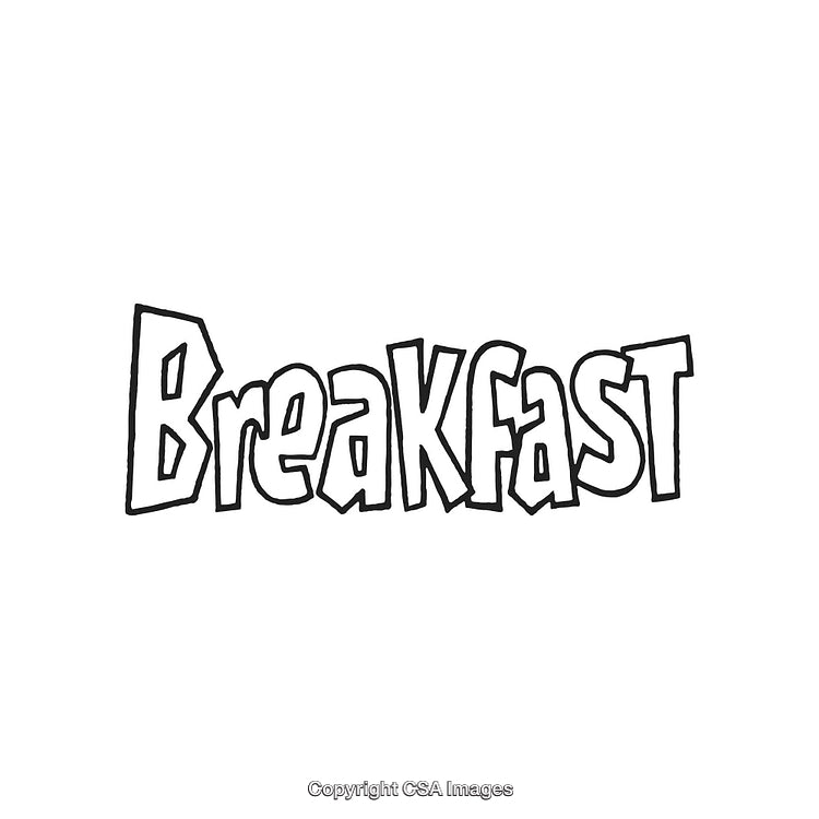 Stylized Breakfast Word Art Design Displaying Energetic Typography in Black and White