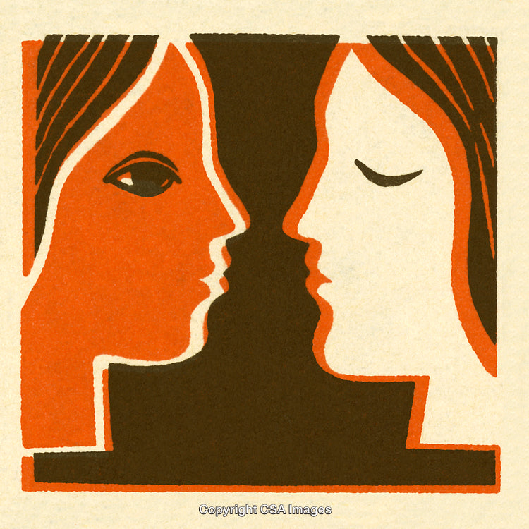 Abstract Two Faces Illustration with Symmetrical Design Featuring Warm Colors