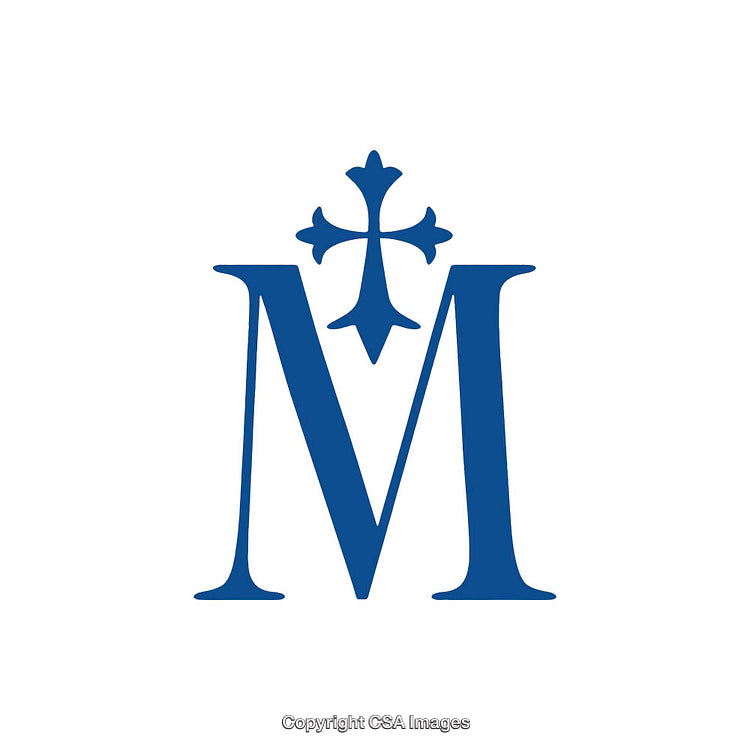 Blue Letter M With Decorative Cross Symbol Design