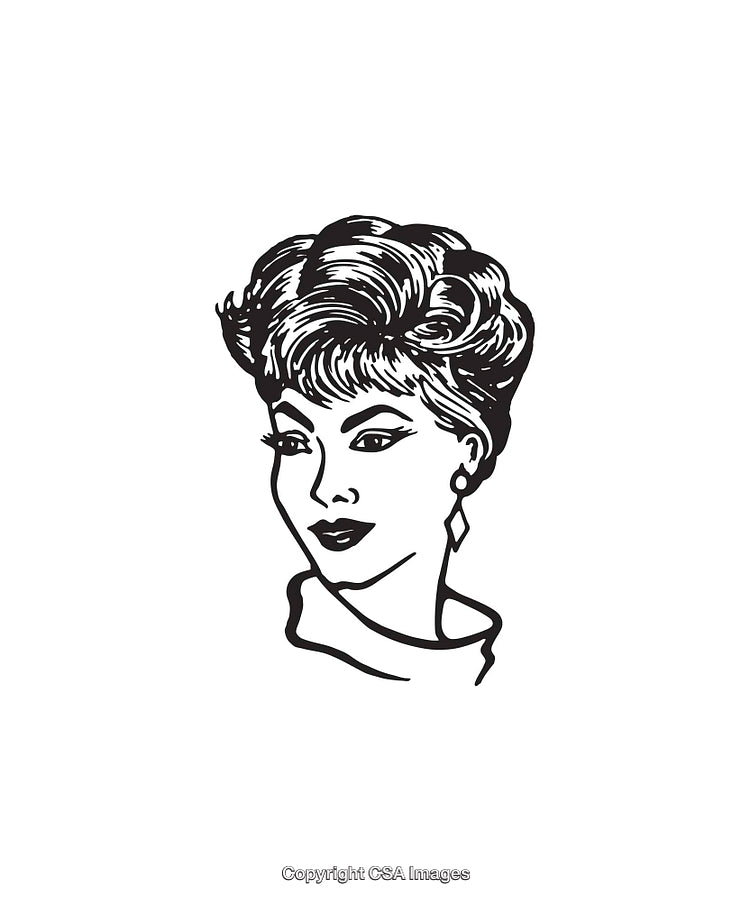 Vintage Line Art Portrait of a Sophisticated Woman with Elegant Hair