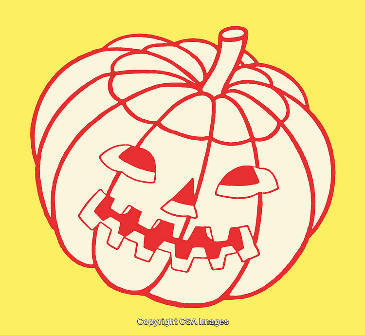 Red Line Art Pumpkin Illustration with Jack-O'-Lantern Face