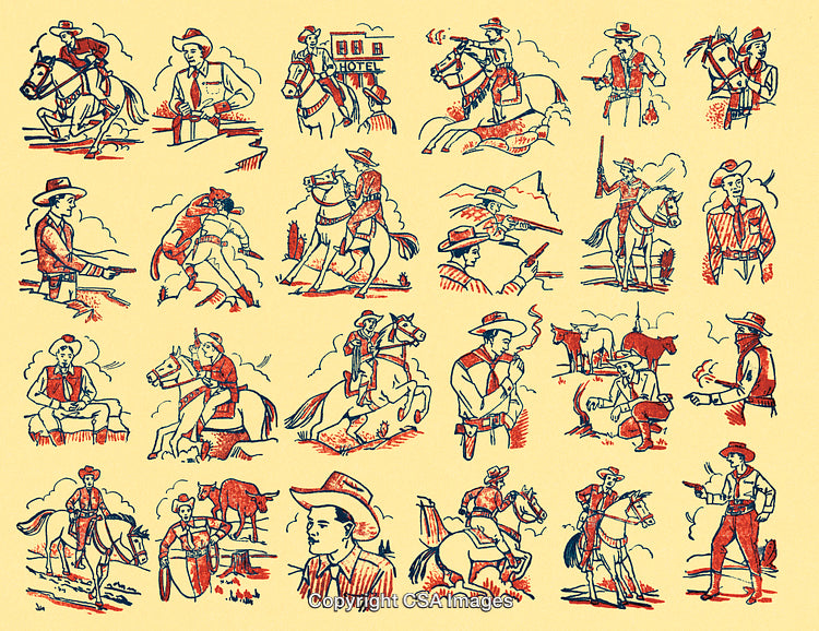 Vintage Western Cowboy Illustrations in Retro Hand-Drawn Style