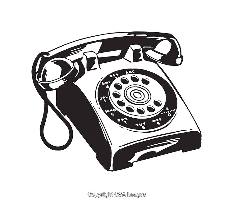 Black and White Illustration of a Vintage Rotary Telephone
