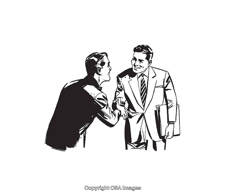 Two Businessmen Shaking Hands in Retro Style Illustration