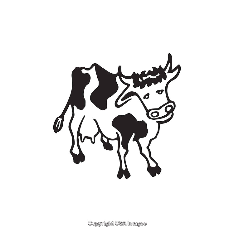 Black And White Line Art Illustration of a Standing Dairy Cow