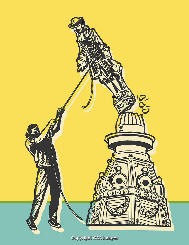 Illustration of a Statue Being Removed in Pop Art Style