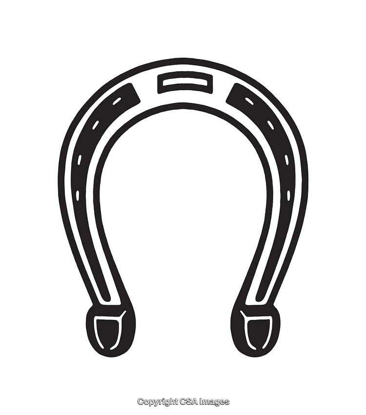 Black and White Line Art Sketch of a Horseshoe in Simple Design