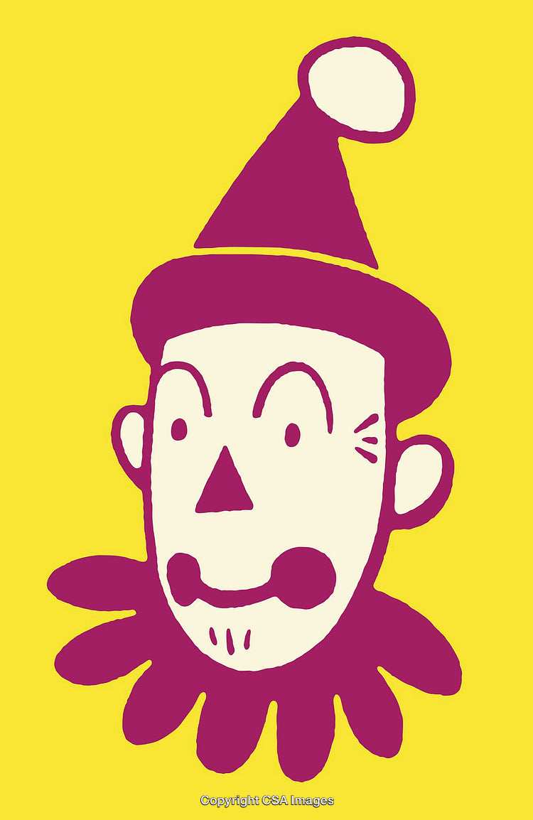 Vintage Style Clown Illustration in Yellow and Purple Color Palette