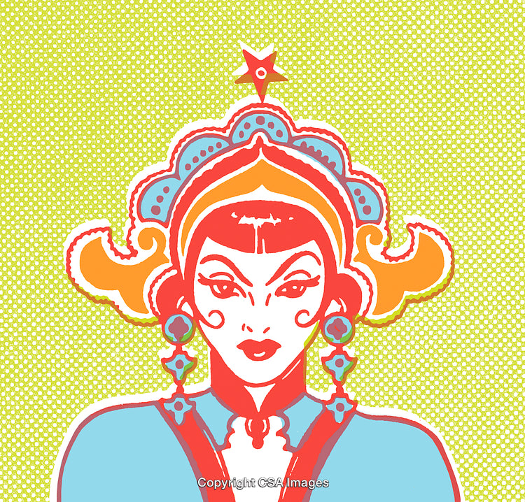 Vibrant Pop Art Portrait of a Woman in Traditional Decorative Headdress