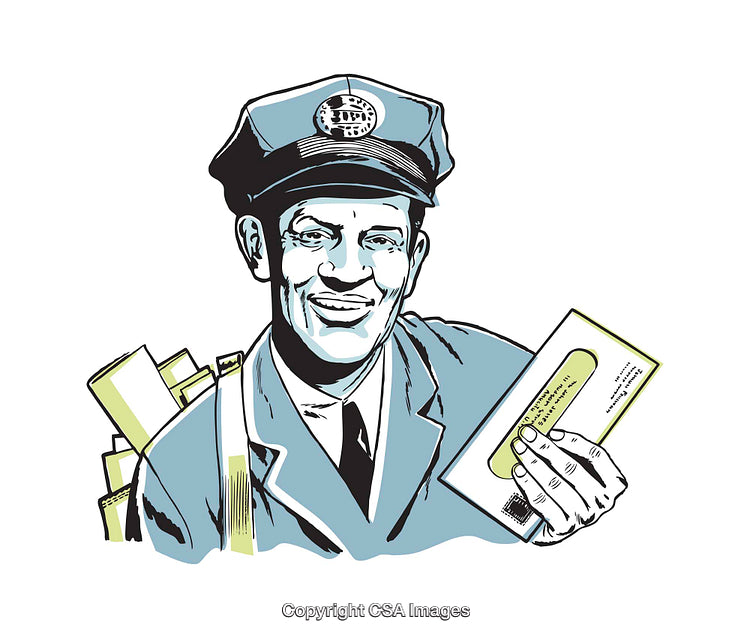 Vintage Illustration Depicting a Cheerful Postman Delivering Mail