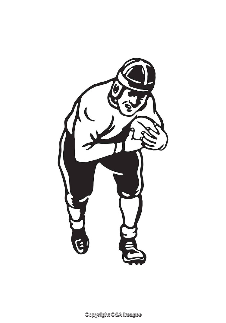 Retro Black and White Line Art of a Rugby Player in Action Pose