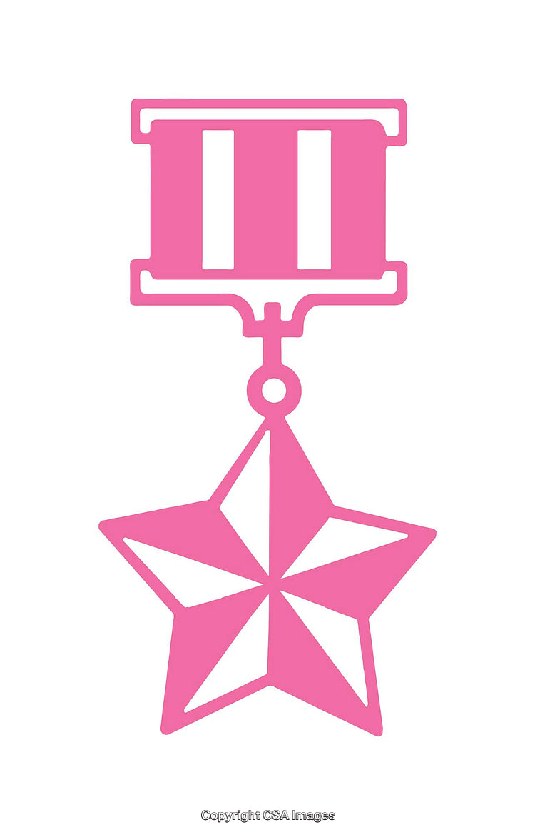 Pink Ribbon Medal Star Icon Design with Simple Line Art Illustration