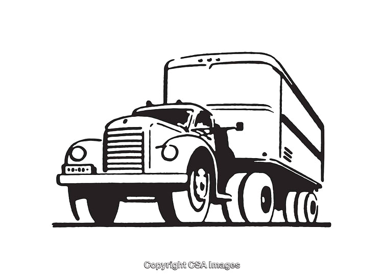 Vintage Black and White Line Art Illustration of a Classic Truck