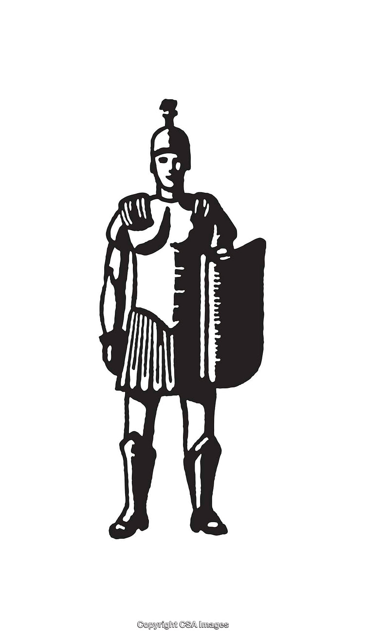 Black And White Line Art Illustration of a Roman Soldier In Armor