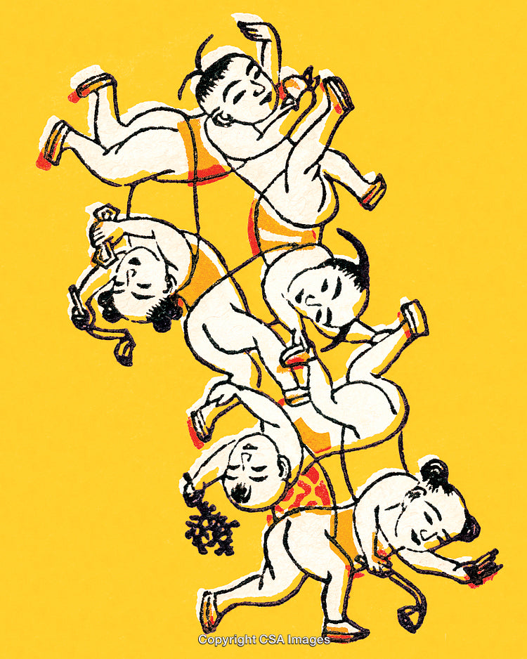 Playful Children Illustrations in Traditional Style on Bright Yellow Background