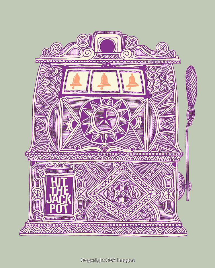 Detailed Purple Line Art Illustration of a Retro Slot Machine