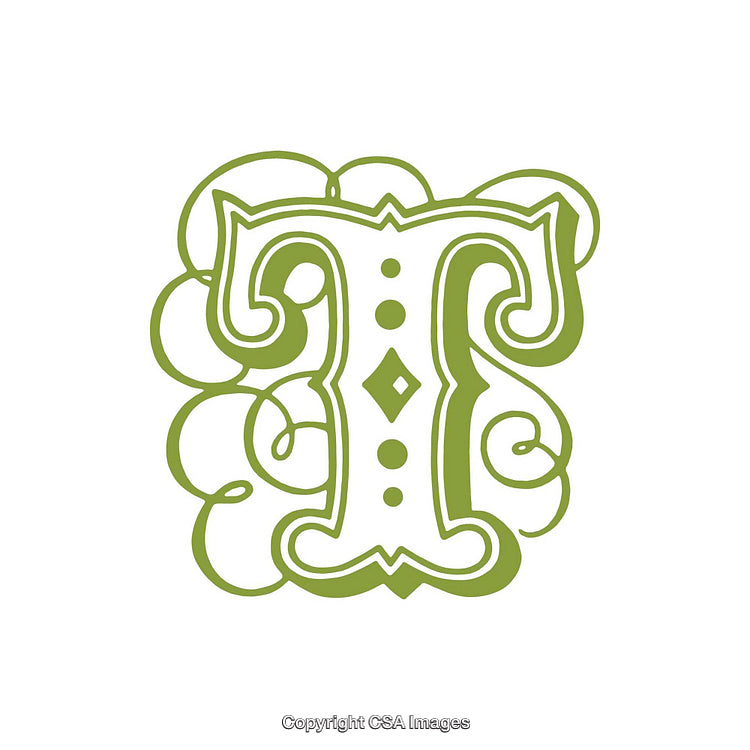 Ornate Decorative Letter T Design in Elegant Green Style